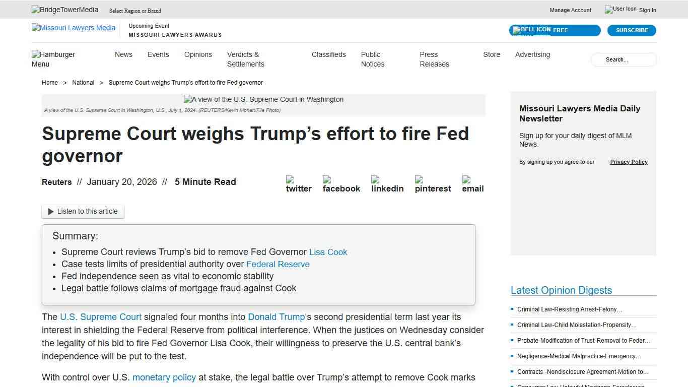 Supreme Court weighs Trump’s effort to fire Fed governor